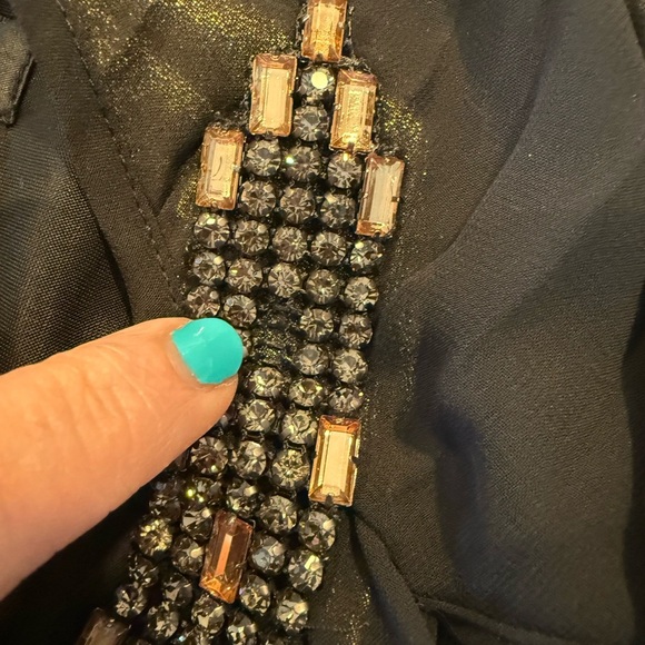 Aidan Mattox Black Sheer Pleated Gold Metallic Knee Length Cocktail Dress 2 - Picture 15 of 16